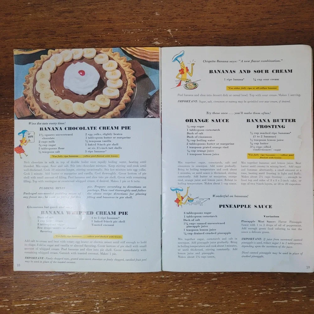 Chiquita‎ Bananas Recipe Book 1950 Dessert Dinner Midwestern Salads